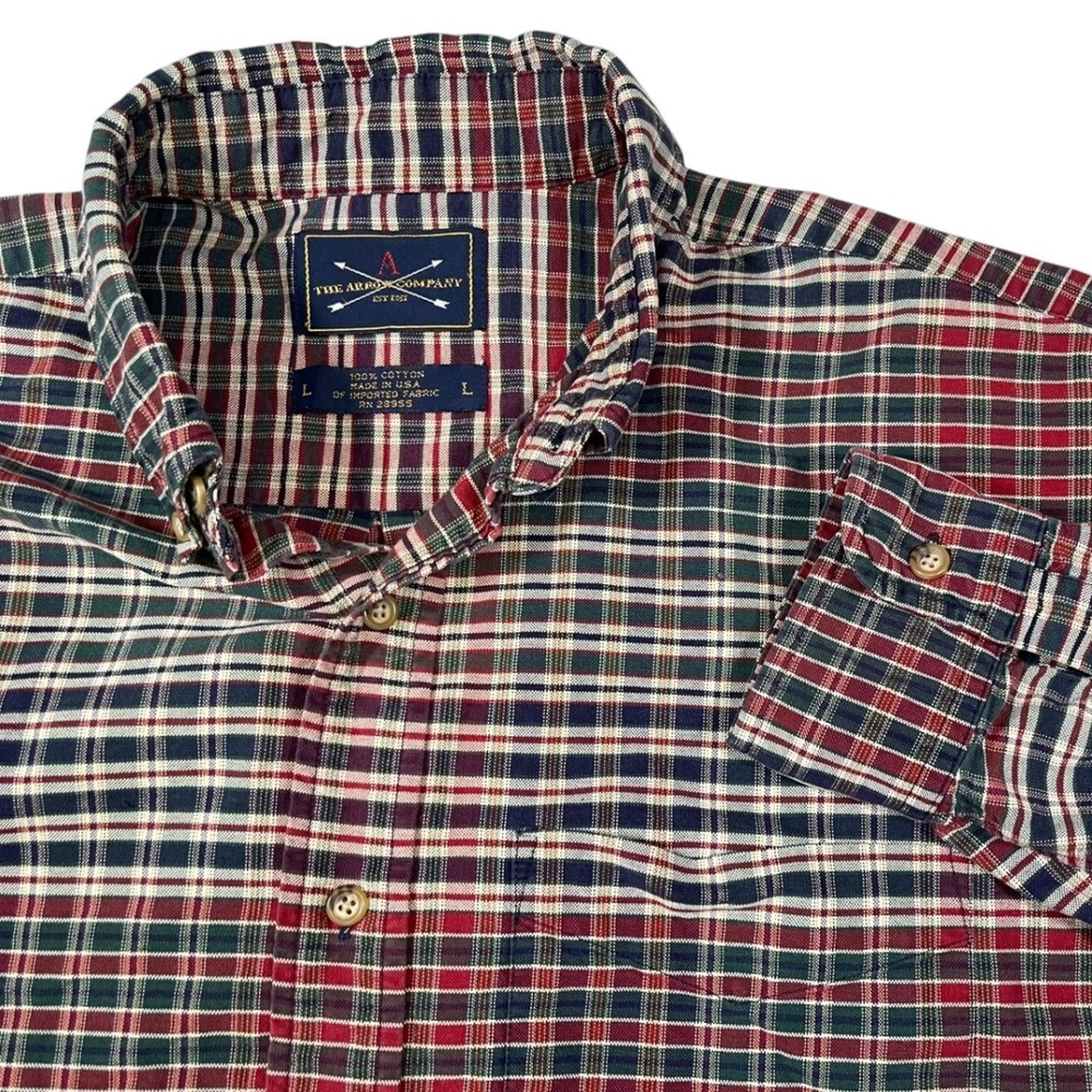 The Arrow Company L Multicolor Plaid Shirt Button Down Cotton Made in USA Preppy